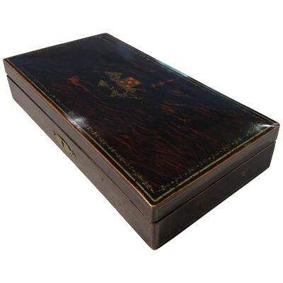 Playing Cards Casket Box, Rosewood with Paintings, Paris, France, circa 1920
