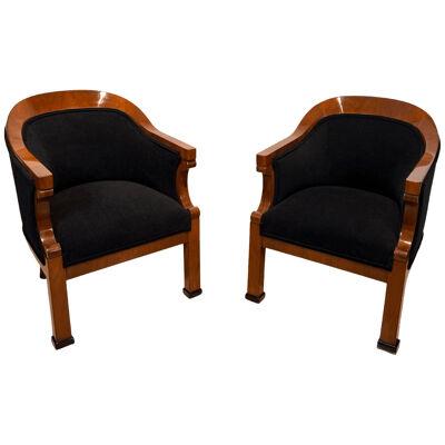 Pair of Biedermeier Bergere Chairs, Walnut Veneer, Vienna/Austria, 19th Century