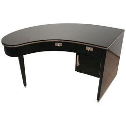 Design Desk, Curved Top, Piano Lacquer, Chrome, France, 1950s