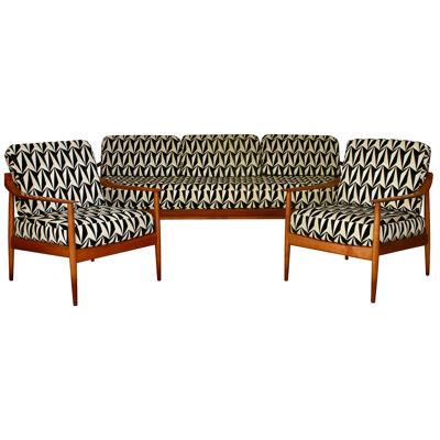 Midcentury Seating Group by Knoll, Teak wood, Reupholstery, Germany, 1950s