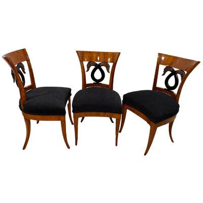 Set of 3 Empire Chair, Cherry Veneer, Swan Back Decor, South Germany circa 1815