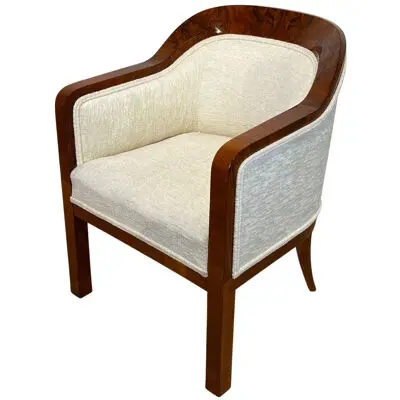 Biedermeier Bergere Chair, Walnut, Creme Velvet, Austria circa 1840
