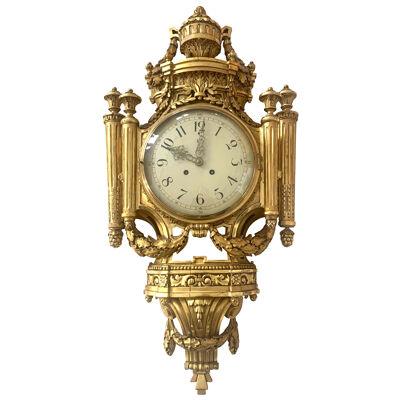 Swedish Louis XVI Style Wall Clock Gold-Plate, Enamel, and Brass, 1949