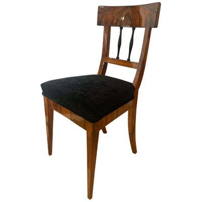 Biedermeier Chair, Walnut Veneer, Black Velvet, South Germany, circa 1820