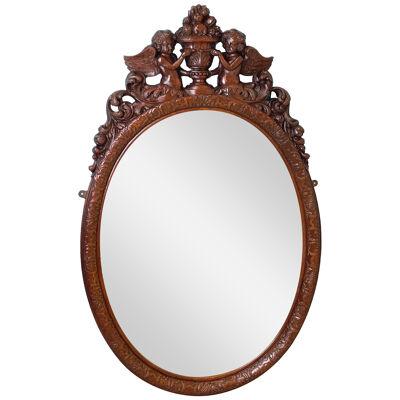 Carolean Style Oval Oak Wall Mirror
