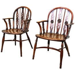 Yew Wood Pair Of 19th Century Windsor Armchairs