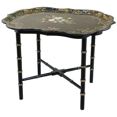 Mid 19th Century Black Papier Mache Tray On Stand 