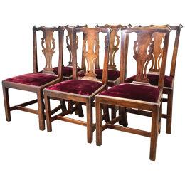Set Of Six Georgian Walnut Dining Chairs