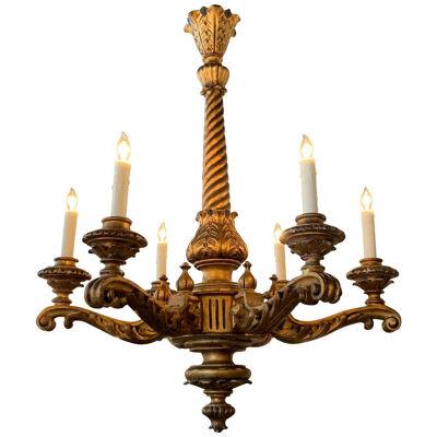 19th Century Italian Carved and Giltwood 6-Light Chandelier