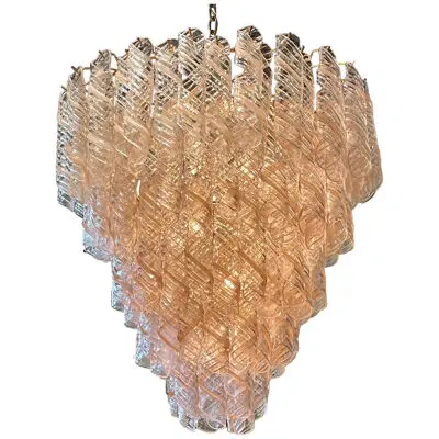 Vintage Spiral Blush Colored Murano Glass Chandelier