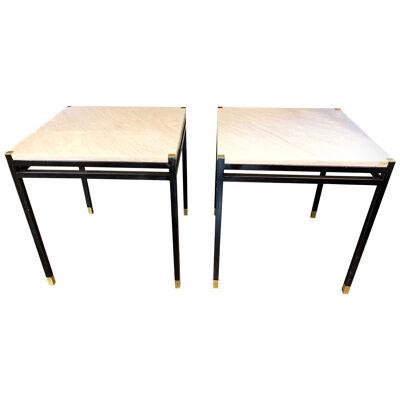 Vintage Italian Painted Steel and Brass Tables with Onyx Tops