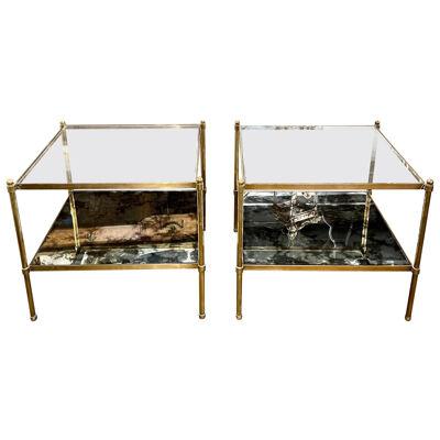 French Jansen Style Brass Side Tables
