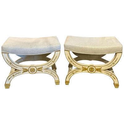 Italian Neo-Classical Style Carved and Painted Benches