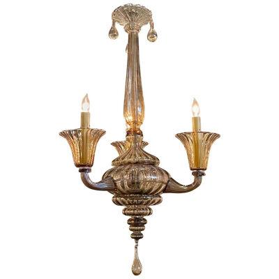 Vintage Murano Glass Champagne Colored Chandelier with 3 Lights
