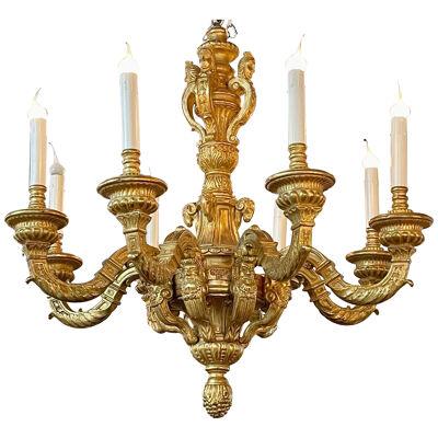Vintage Italian Carved and Giltwood 6 Arm Chandelier