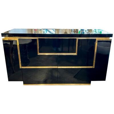 Italian MCM Design Piano Black Inlay Sideboard