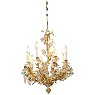 19th Century French Baccarat Style Dore' Flower Chandelier