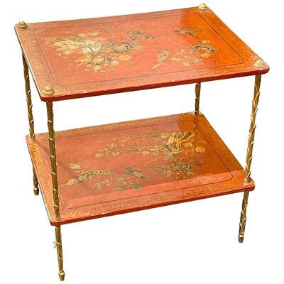 Mid Century French Maison Bagues and Chinoiserie 2 Tier Table
