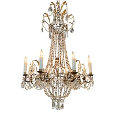 19th Century French Empire Beaded Crystal and Tole Chandelier