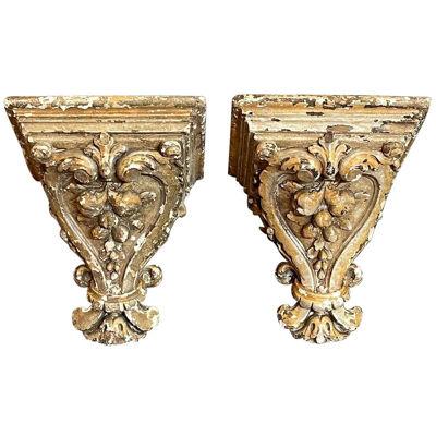 Pair of French Terracotta and Patinated Brackets