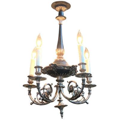 19th Century English Neoclassical Silver over Bronze Tole Chandelier