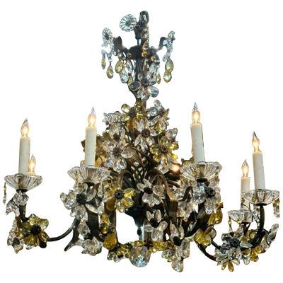 Italian Iron and Crystal Flower Chandelier