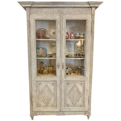 19th Century French Louis XVI Carved and Painted Display Cabinet