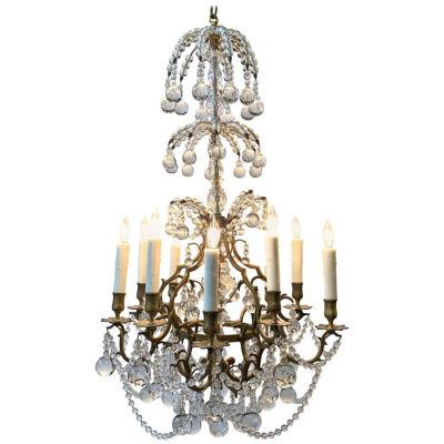 19th Century French Bronze and Crystal Ball Chandelier