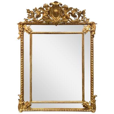 19th Century French Louis XV Carved and Giltwood Cushion Mirror