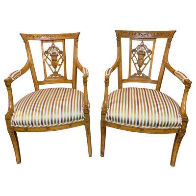 19th Century Carved Fruitwood Armchairs