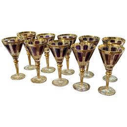 Set of Fifteen Antique French Moser Wine Glasses