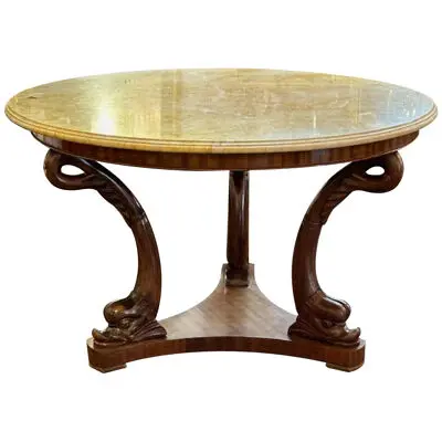 Italian Carved Walnut Center Table with Marble Top