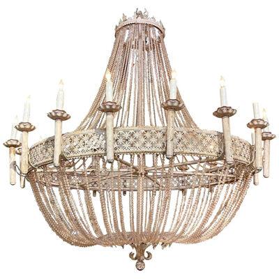 Antique Parisian Pink Iron Chandelier with Pink Crystal Beads