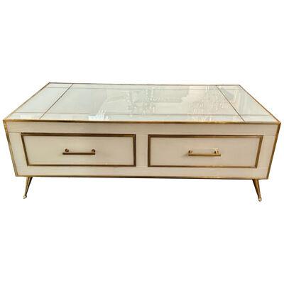 Modern White Murano Glass and Brass Coffee Table