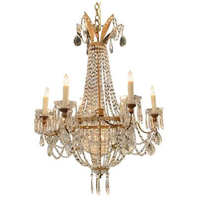 19th Century Italian Empire Style Gilt Metal and Crystal Chandelier