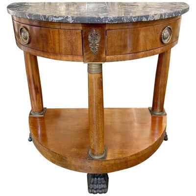 19th Century French Empire Mahogany Demilune Side Table