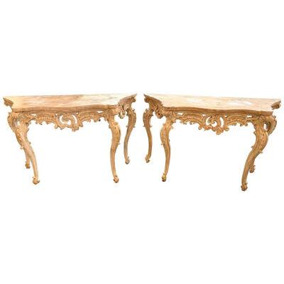 Pair of 18th Century French Carved Pine and Gesso Louis XV Style Consoles