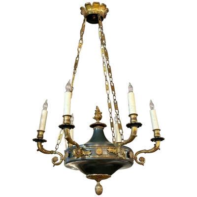 French Empire Gilt Bronze and Tole Chandelier