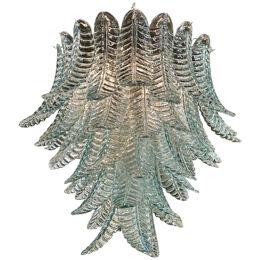 Modern Aqua Blue Murano Glass Palm Leaf Chandelier