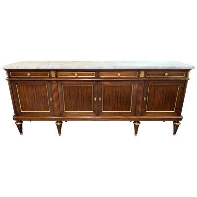 French Midcentury Jansen Style Mahogany and Brass Trim Sideboard