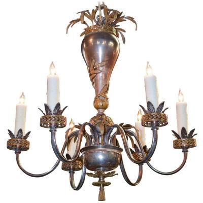 English Polished Steel and Brass Chandelier, circa 1910