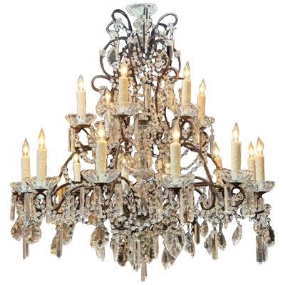 Vintage Italian Beaded Crystal Chandeliers with 16 Lights