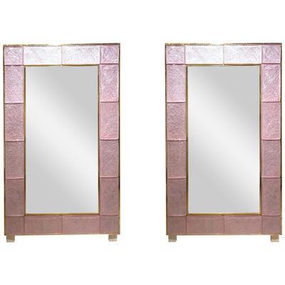 Modern Pink Murano Glass and Brass Mirrors