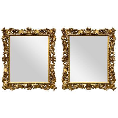 Pair of 19th Century Italian Gold Gilded Florentine Framed Mirrors