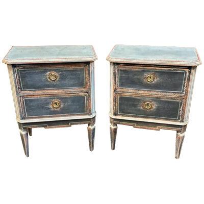 Pair of German Neo-Classical Hand-Painted Bedside Tables