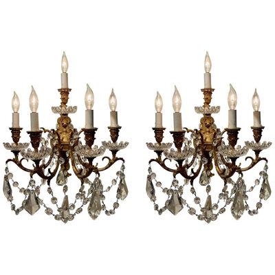 19th Century Pair of Baccarat Crystal Sconces with 4 Lights