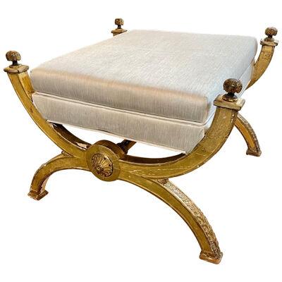 19th Century Italian Neo Classical Style Carved and Giltwood Bench