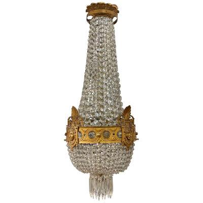 19th Century French Bronze and Crystal Basket Form Chandelier
