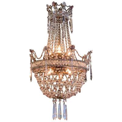 Antique Italian Beaded Crystal and Amethyst Basket Form Chandelier