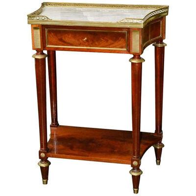 French Directoire Mahogany Side Table with Carrara Marble Top